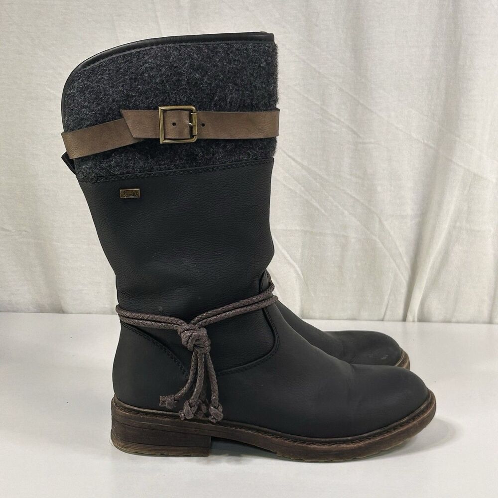 Rieker Tex Dominika Black Leather Tall Boots Womens Sz 7.5 EU38 Side Zipper